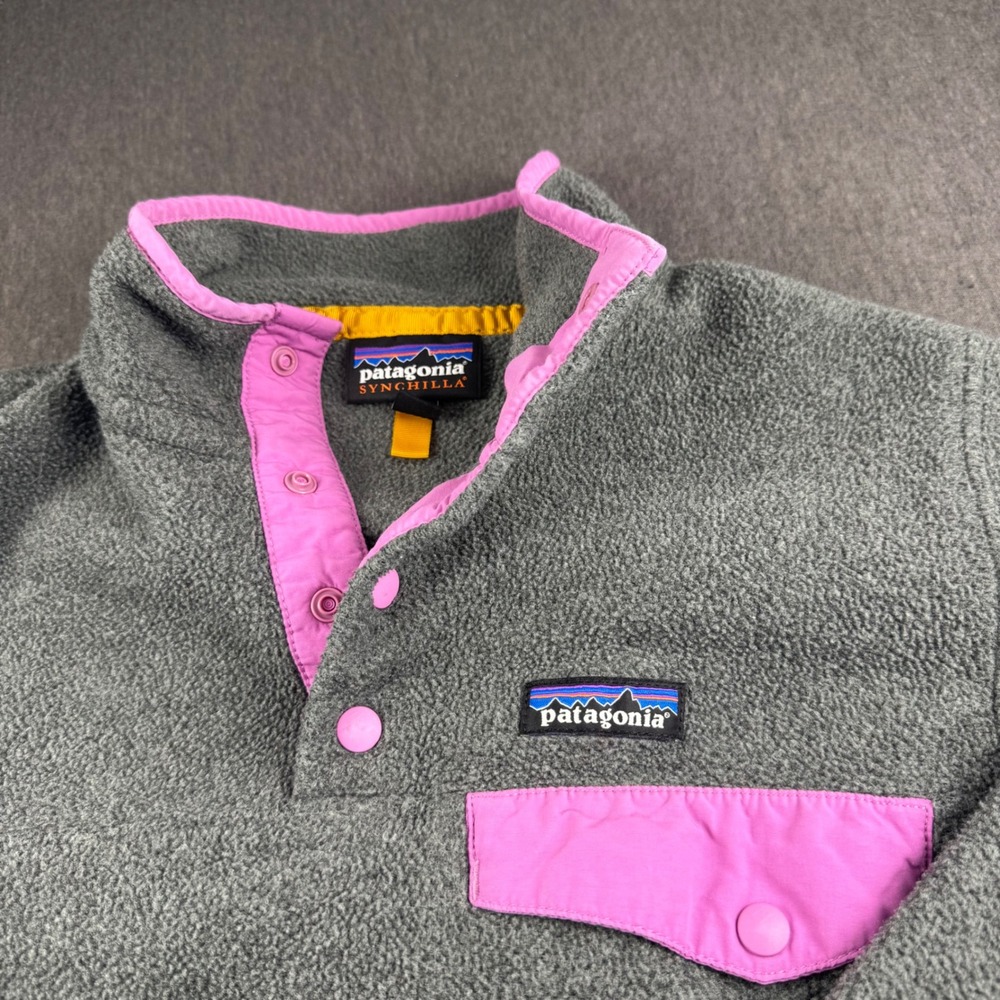 Patagonia Synchilla Snap-T Fleece Pullover Grey Purple Trim XXS Womens